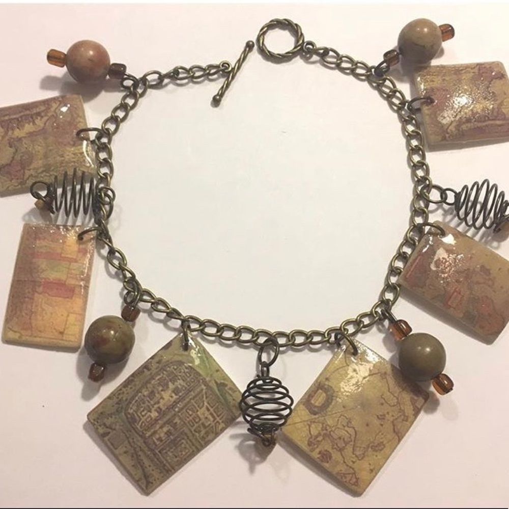 - Vintage Map Ephemera Charm Bracelet